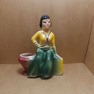 Vintage Ceramic Woman with Planter